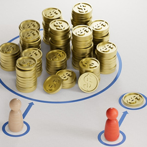 California Estate Fairness: Piles of gold coins and game pieces showing fair vs equal inheritance.